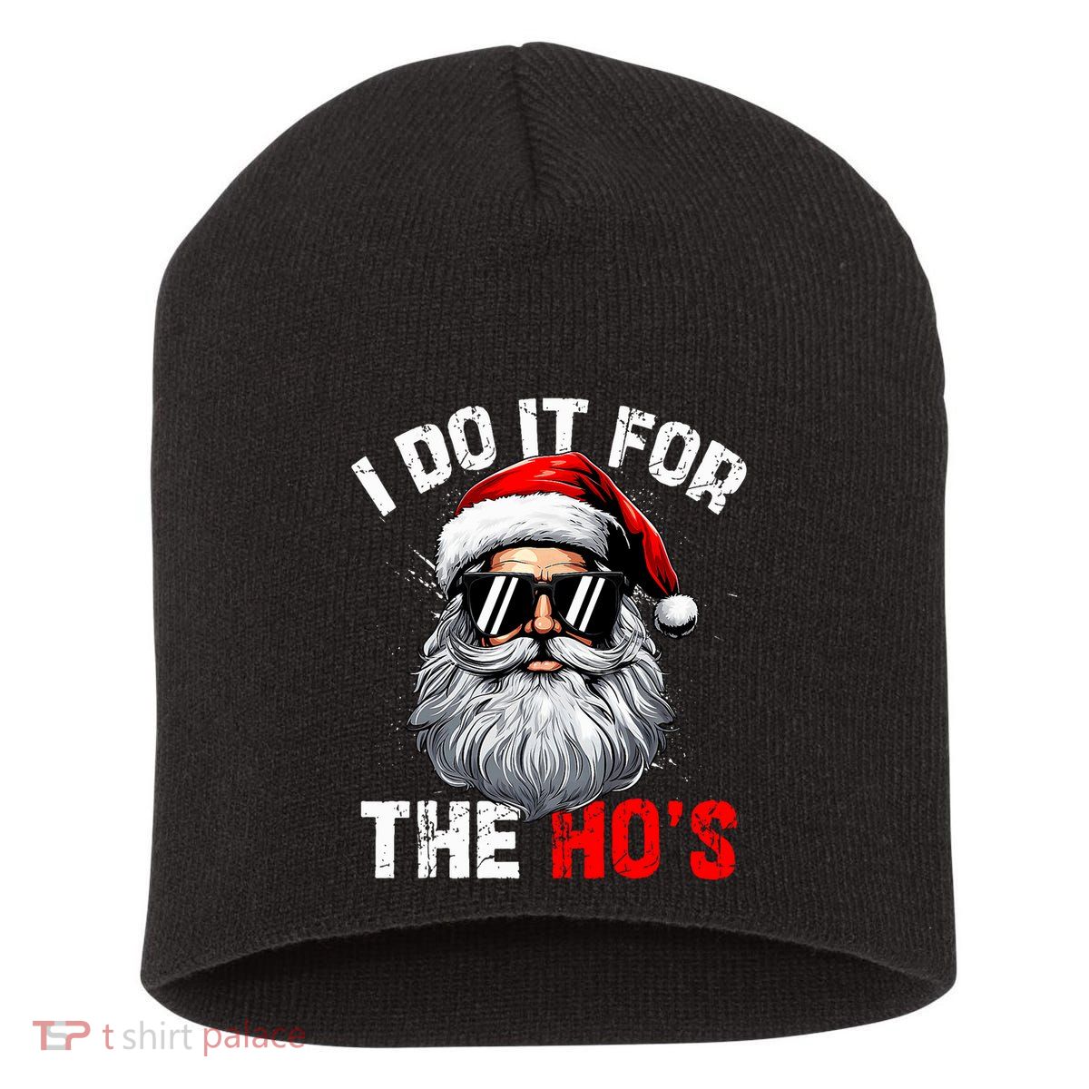 I Do It For The Hos Funny Inappropriate Christmas Santa Face Short Acrylic Beanie