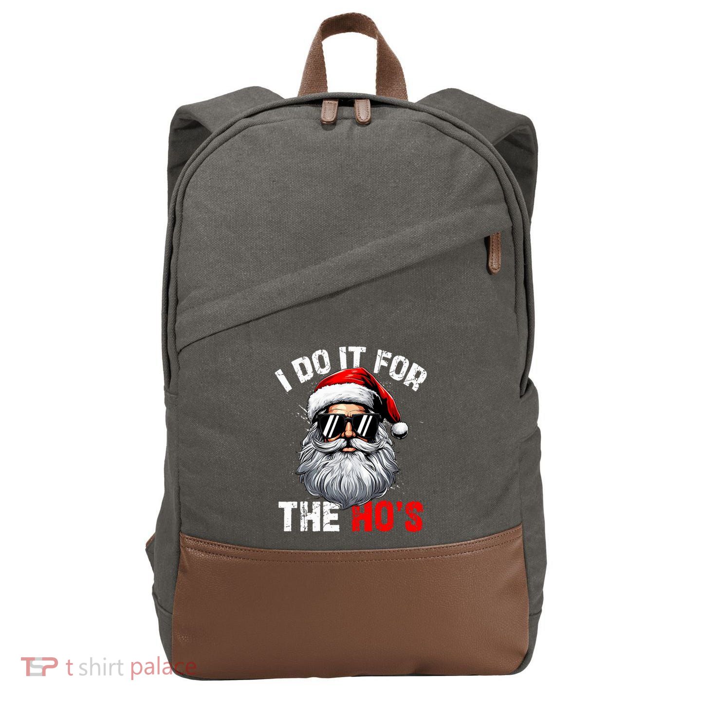 I Do It For The Hos Funny Inappropriate Christmas Santa Face Cotton Canvas Backpack