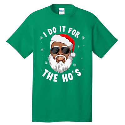 I Do It For The Hos Christmas African American Santa Black Tall T-Shirt