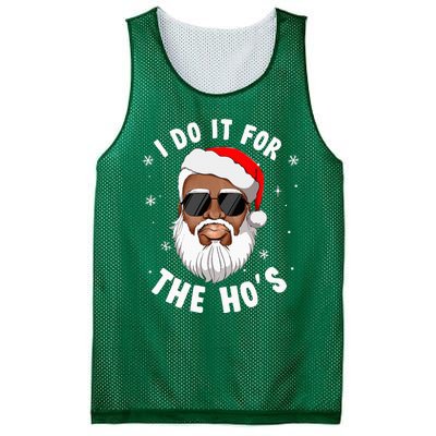 I Do It For The Hos Christmas African American Santa Black Mesh Reversible Basketball Jersey Tank