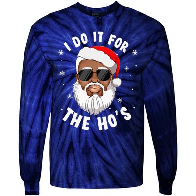 I Do It For The Hos Christmas African American Santa Black Tie-Dye Long Sleeve Shirt