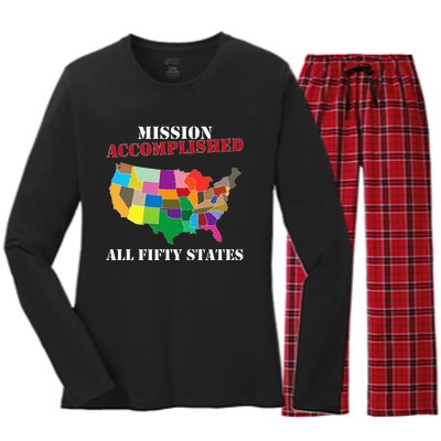 I Did It! Visit All 50 Usa States Gift Mission Accomplished Women's Long Sleeve Flannel Pajama Set 