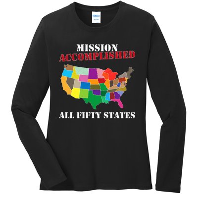 I Did It! Visit All 50 Usa States Gift Mission Accomplished Ladies Long Sleeve Shirt