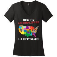 I Did It! Visit All 50 Usa States Gift Mission Accomplished Women's V-Neck T-Shirt