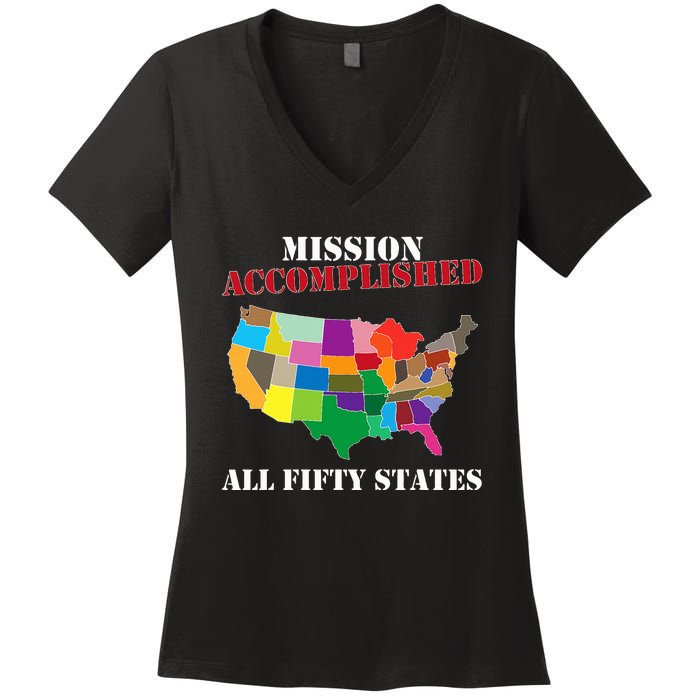 I Did It! Visit All 50 Usa States Gift Mission Accomplished Women's V-Neck T-Shirt