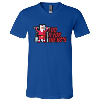 I Do It For The Hos Funny Santa Weight Lifting Christmas Gym Gift V-Neck T-Shirt