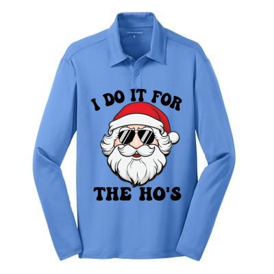 I Do It For The Hos Santa With Sunglasses Christmas Design Gift Silk Touch Performance Long Sleeve Polo