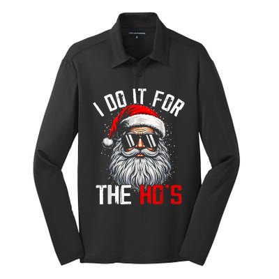 I Do It For The Hos Funny Inappropriate Christmas Santa Face Silk Touch Performance Long Sleeve Polo