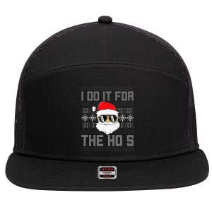 I Do It For The Hos Santa Black Ugly Sweater Christmas 7 Panel Mesh Trucker Snapback Hat