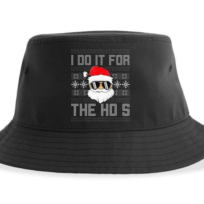 I Do It For The Hos Santa Black Ugly Sweater Christmas Sustainable Bucket Hat