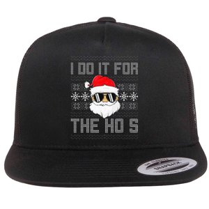 I Do It For The Hos Santa Black Ugly Sweater Christmas Flat Bill Trucker Hat