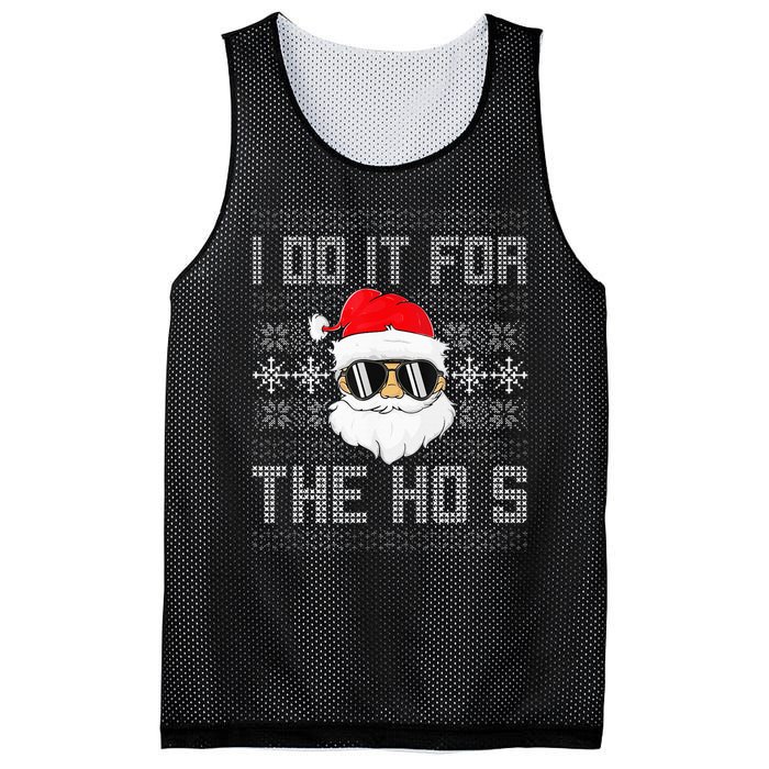 I Do It For The Hos Santa Black Ugly Sweater Christmas Mesh Reversible Basketball Jersey Tank