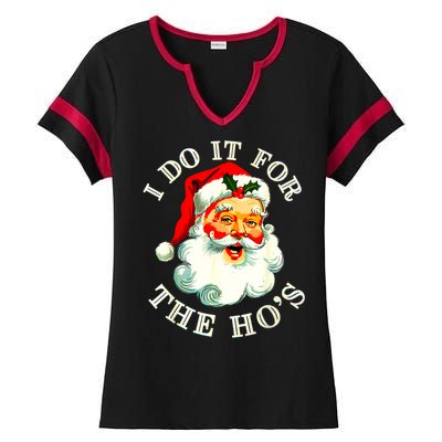 I Do It For The Hos Funny Inappropriate Christmas Santa Face Ladies Halftime Notch Neck Tee