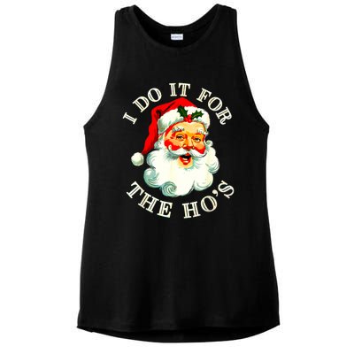 I Do It For The Hos Funny Inappropriate Christmas Santa Face Ladies PosiCharge Tri-Blend Wicking Tank