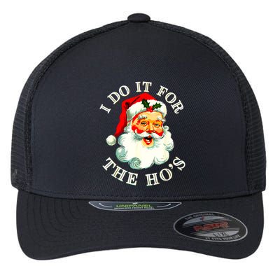 I Do It For The Hos Funny Inappropriate Christmas Santa Face Flexfit Unipanel Trucker Cap
