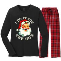 I Do It For The Hos Funny Inappropriate Christmas Santa Face Women's Long Sleeve Flannel Pajama Set 