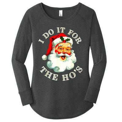 I Do It For The Hos Funny Inappropriate Christmas Santa Face Women's Perfect Tri Tunic Long Sleeve Shirt