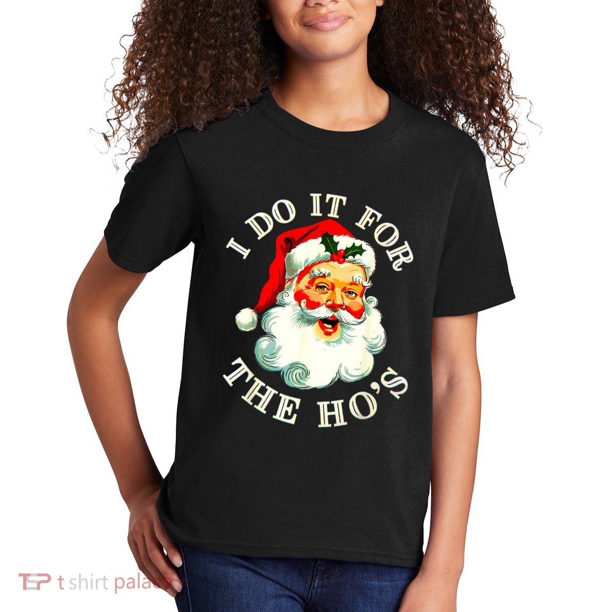 I Do It For The Hos Funny Inappropriate Christmas Santa Face Kids T-Shirt