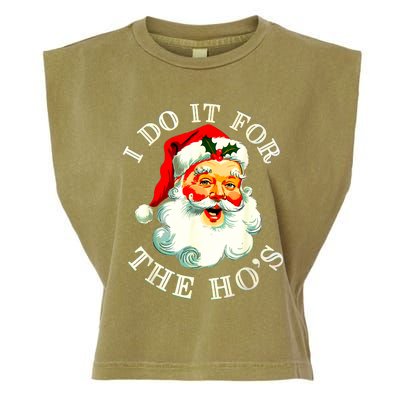 I Do It For The Hos Funny Inappropriate Christmas Santa Face Garment-Dyed Women's Muscle Tee