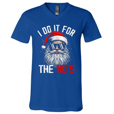 I Do It For The Hos Inappropriate Christmas Santa Face V-Neck T-Shirt