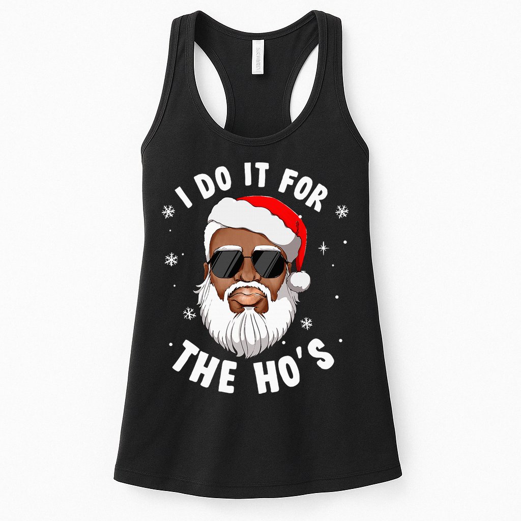 I Do It For The Hos Christmas African American Santa Black Womens Tank Top
