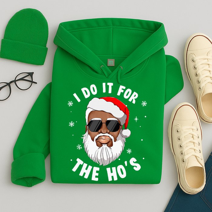 I Do It For The Hos Christmas African American Santa Black Hoodie