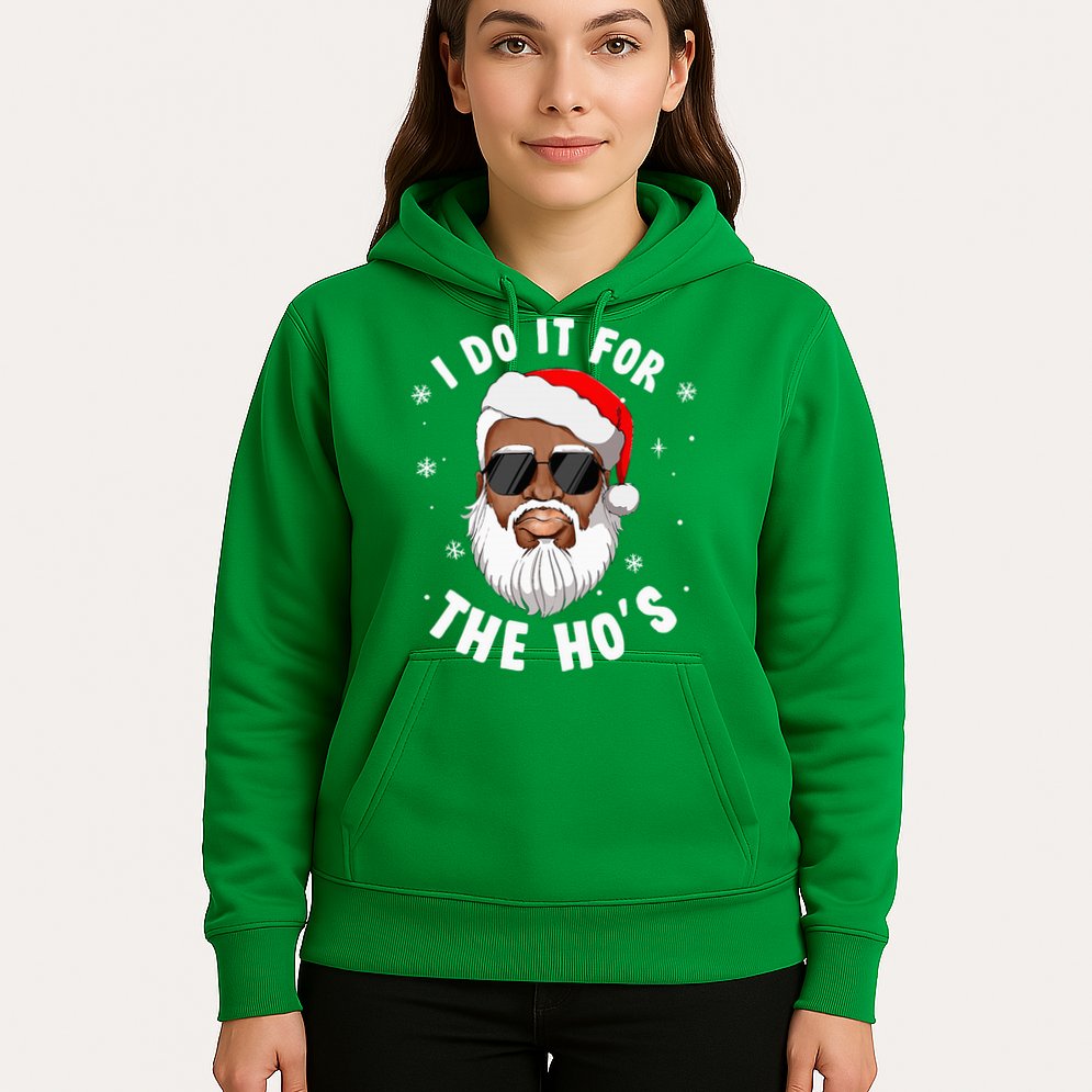 I Do It For The Hos Christmas African American Santa Black Hoodie