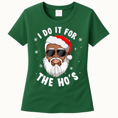 I Do It For The Hos Christmas African American Santa Black Womens T-Shirt