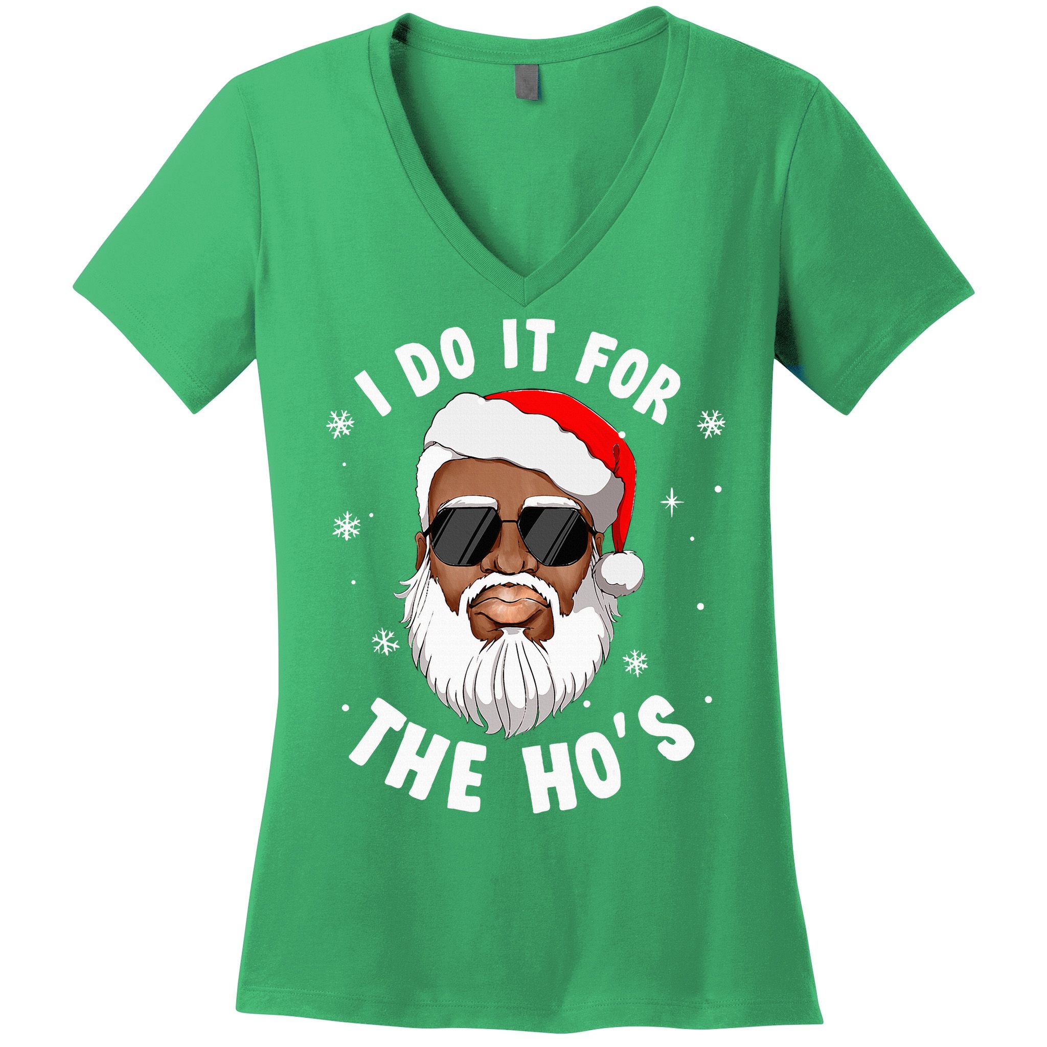 I Do It For The Hos Christmas African American Santa Black Women's V-Neck T-Shirt
