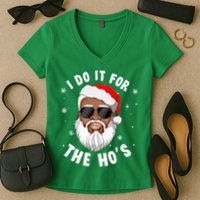 I Do It For The Hos Christmas African American Santa Black Women's V-Neck T-Shirt