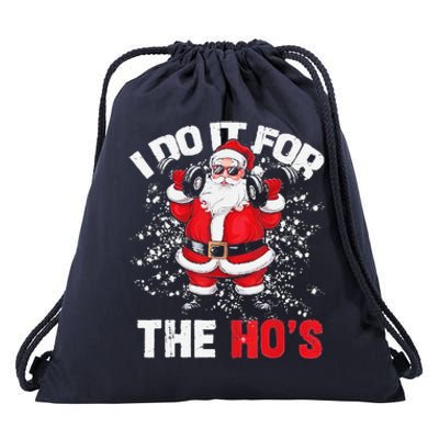 I Do It For The Hos Christmas Santa Lifting Dumbbells Drawstring Bag