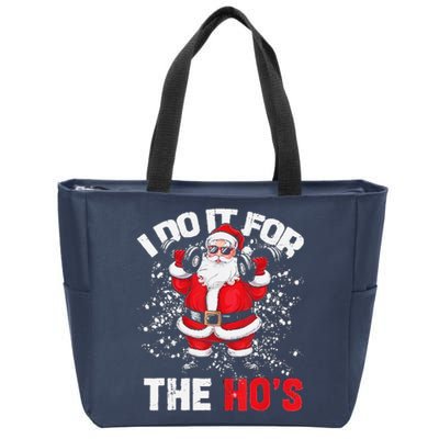 I Do It For The Hos Christmas Santa Lifting Dumbbells Zip Tote Bag