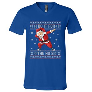 I Do It For The Hos Dabbing Santa Ugly Christmas Gift V-Neck T-Shirt