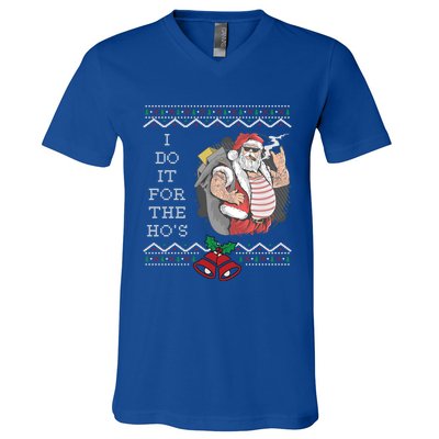 I Do It For The Hos Funny Christmas Santa Ugly Gift V-Neck T-Shirt