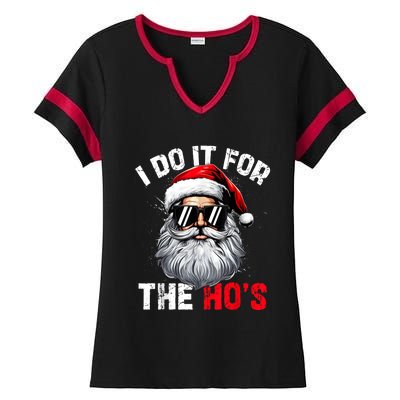 I Do It For The Hos Funny Inappropriate Christmas Santa Face Ladies Halftime Notch Neck Tee