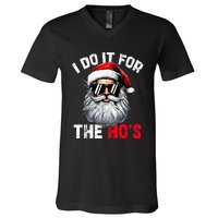 I Do It For The Hos Funny Inappropriate Christmas Santa Face V-Neck T-Shirt