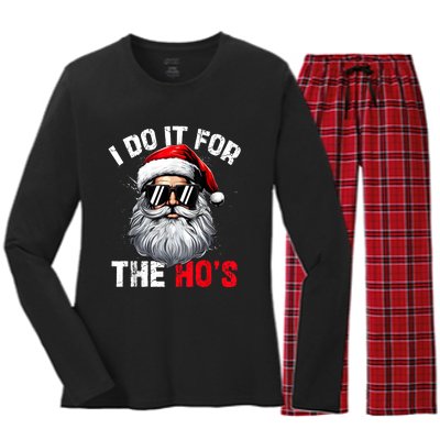 I Do It For The Hos Funny Inappropriate Christmas Santa Face Women's Long Sleeve Flannel Pajama Set 