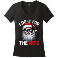 I Do It For The Hos Funny Inappropriate Christmas Santa Face Women's V-Neck T-Shirt