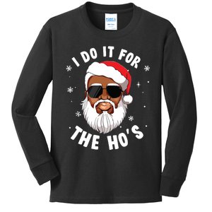 I Do It For The Hos Christmas African American Santa Black Kids Long Sleeve Shirt