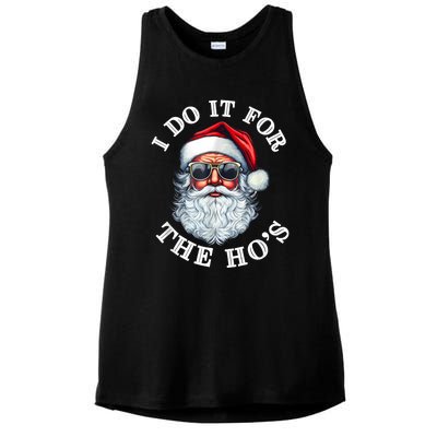 I Do It For The Hos Funny Inappropriate Christmas Santa Face Ladies PosiCharge Tri-Blend Wicking Tank