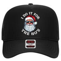 I Do It For The Hos Funny Inappropriate Christmas Santa Face High Crown Mesh Back Trucker Hat