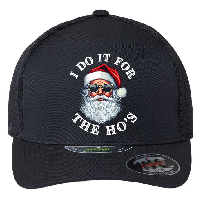 I Do It For The Hos Funny Inappropriate Christmas Santa Face Flexfit Unipanel Trucker Cap