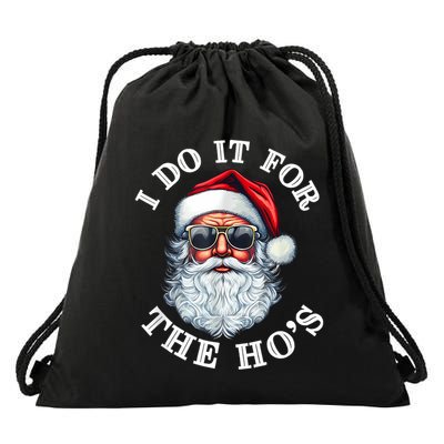I Do It For The Hos Funny Inappropriate Christmas Santa Face Drawstring Bag