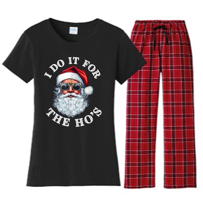 I Do It For The Hos Funny Inappropriate Christmas Santa Face Women's Flannel Pajama Set