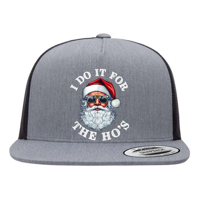 I Do It For The Hos Funny Inappropriate Christmas Santa Face Flat Bill Trucker Hat