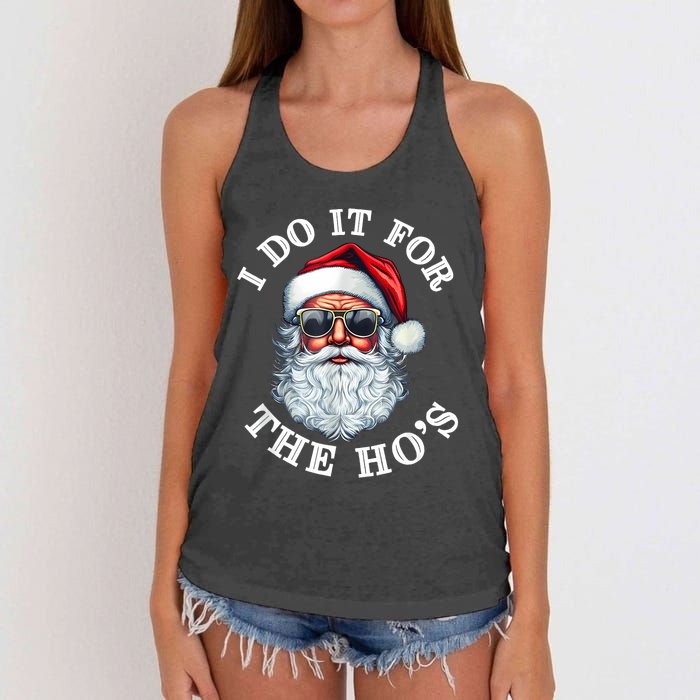 I Do It For The Hos Funny Inappropriate Christmas Santa Face Women's Knotted Racerback Tank