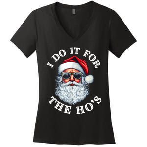 I Do It For The Hos Funny Inappropriate Christmas Santa Face Women's V-Neck T-Shirt