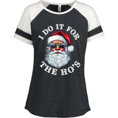 I Do It For The Hos Funny Inappropriate Christmas Santa Face Enza Ladies Jersey Colorblock Tee