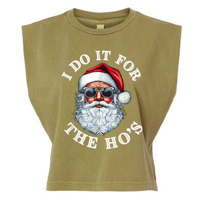 I Do It For The Hos Funny Inappropriate Christmas Santa Face Garment-Dyed Women's Muscle Tee