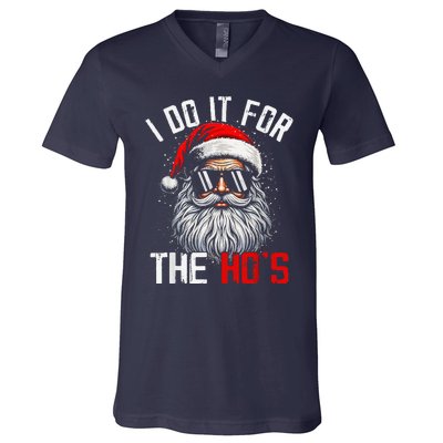 I Do It For The Hos Funny Inappropriate Christmas Santa Face V-Neck T-Shirt